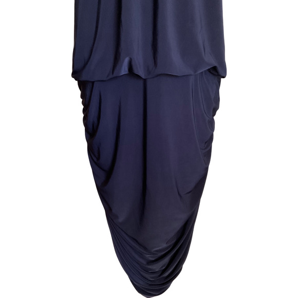 Cach'e Women's 8 Navy Blue Dress Halter Bodycon Ruched Metal Necklace - Picture 10 of 13